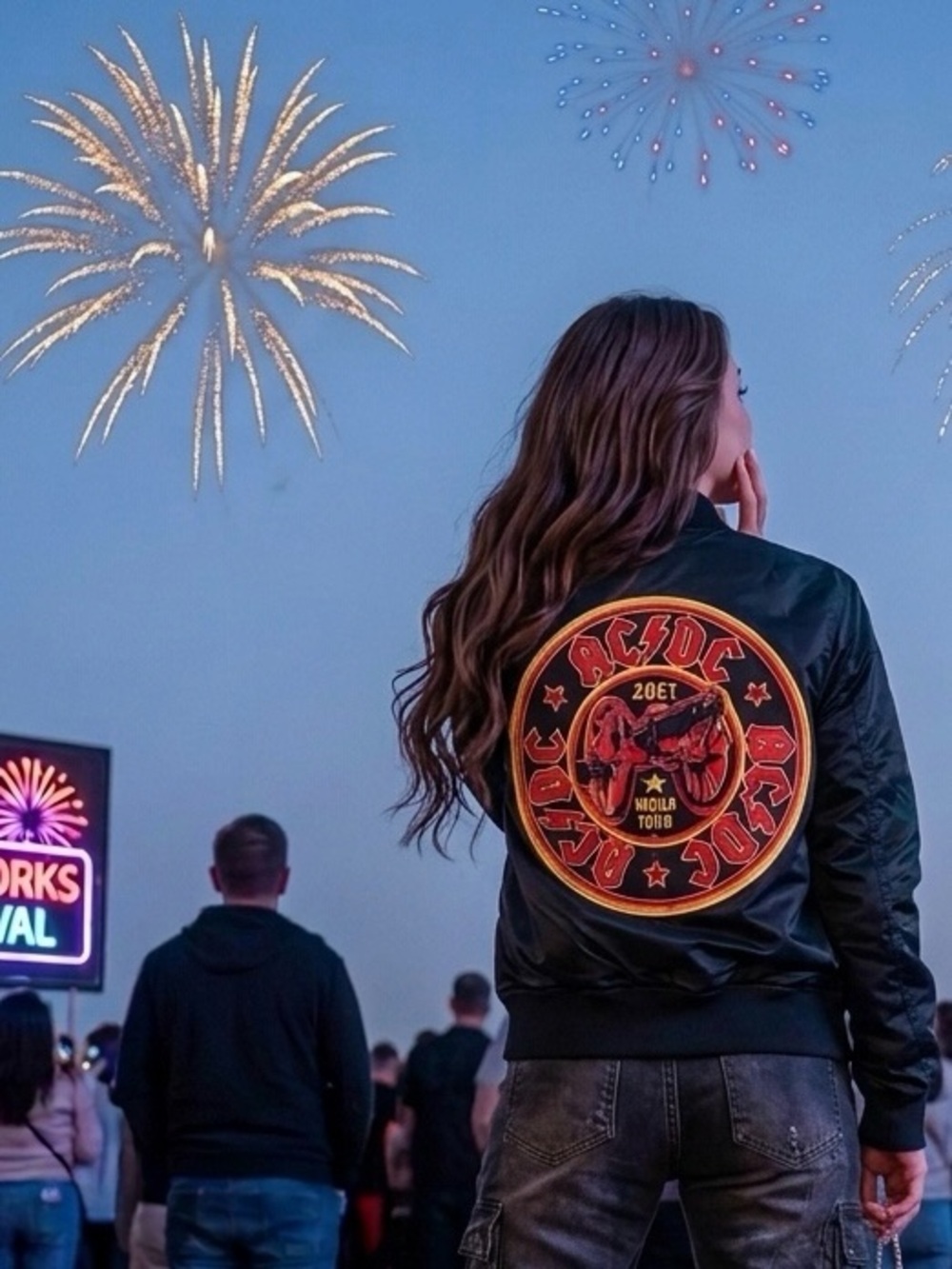 Vintage AC/DC Heavy Metal Rock Band Tour BomberJacket w/ Logo. Punk, Streetwear - Picture 8 of 10